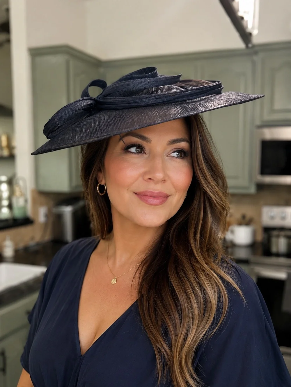 𝙏𝙤𝙪𝙩 𝙀𝙣 𝙏𝙚𝙩𝙚 Hat Navy Wide Brim Special Occasions Hat Made in France Formal